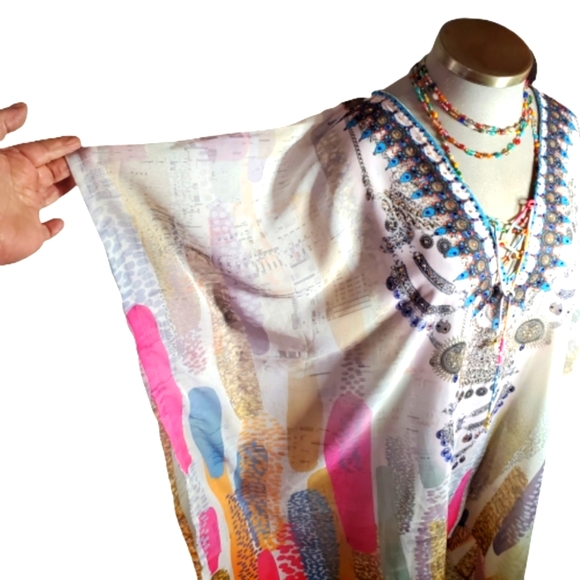COLORFUL ☆ RHINESTONE ACCENTED ☆ CAFTAN TOP/POOL COVER-UP ☆ NWT - Picture 9 of 15